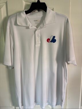 White Polo Shirt with Red & Blue Logo